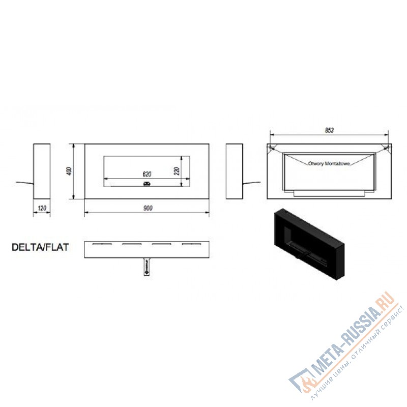 Настенный биокамин Kratki Delta Flat 400x900, TUV