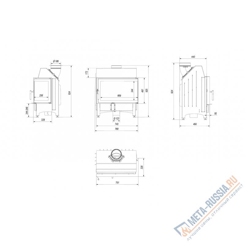 Каминная топка Kratki Zibi/P/BS (угловое стекло справа)