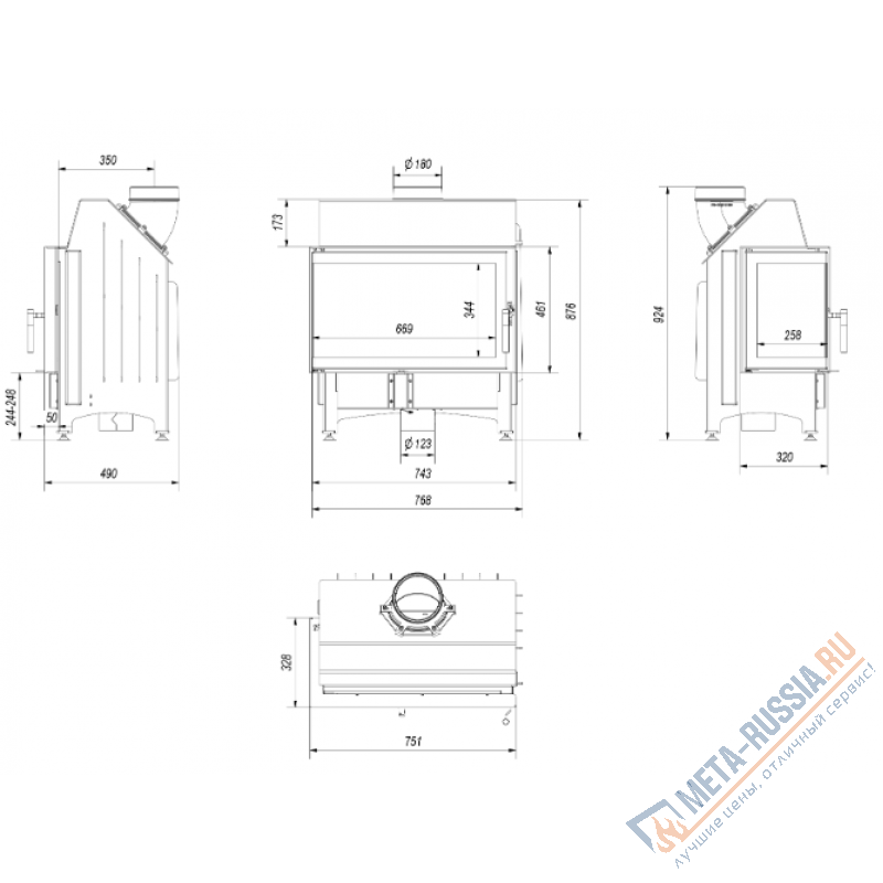 Каминная топка Kratki Zibi/L/BS (угловое стекло слева)