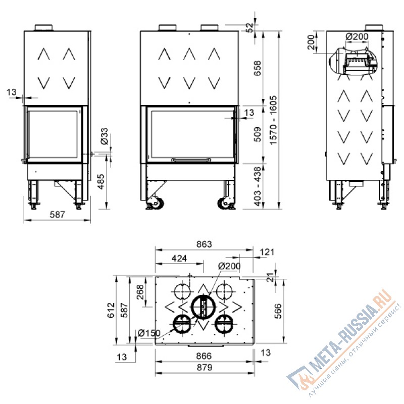 Каминная топка La Nordica Monoblocco 800 Angolo DX (правое)