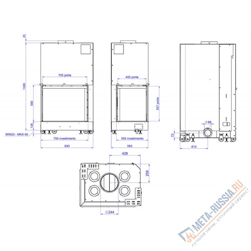 Каминная топка MCZ Forma 75 dx стекло слева