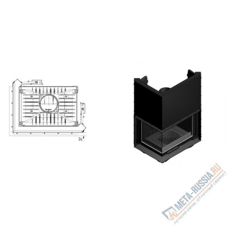 Каминная топка Kratki Maja/L/BS/G (угловое стекло слева, гильотина)