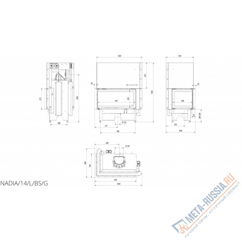 Каминная топка Kratki Nadia/14/L/BS/G