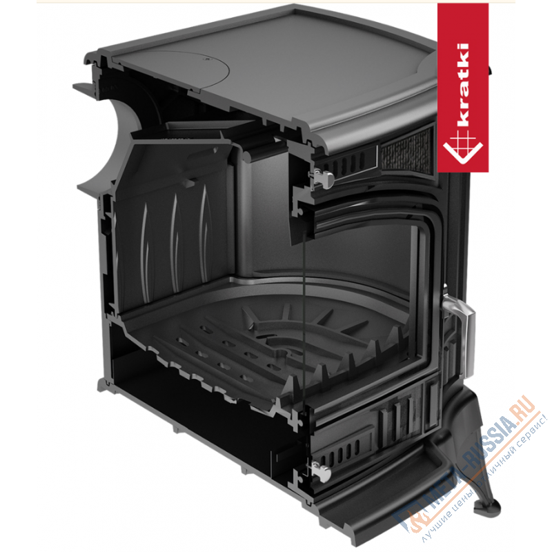 Печь-камин чугунная Kratki Koza K9, до 100 кв.м, 10 кВт, д.150, чистое стекло
