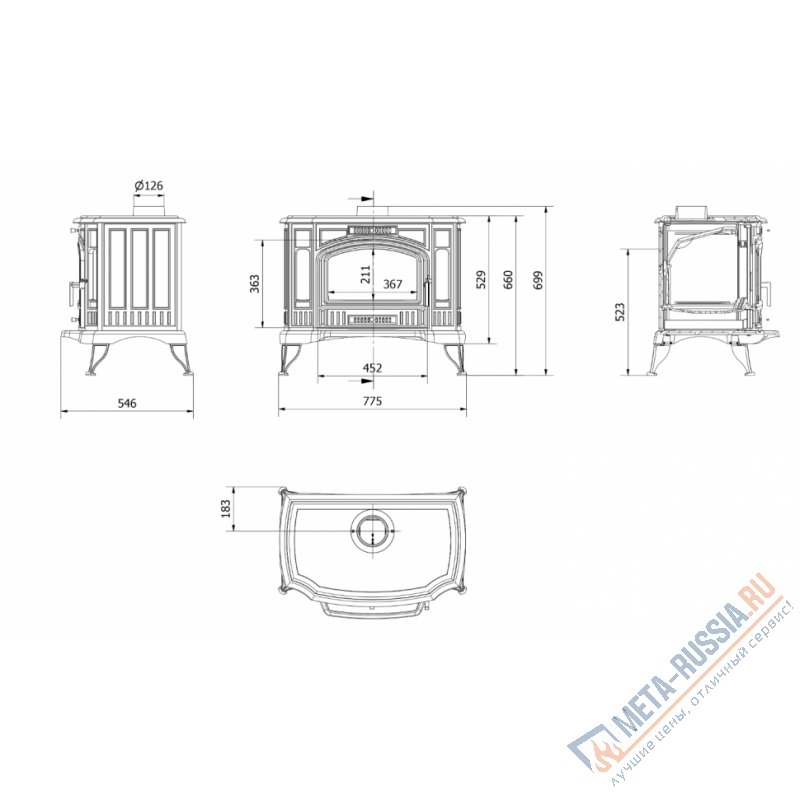 Печь-камин чугунная Kratki Koza K9, до 100 кв.м, 10 кВт, д.150, чистое стекло Печь-камин чугунная Kratki Koza K9, до 100 кв.м, 10 кВт, д.150, чистое стекло