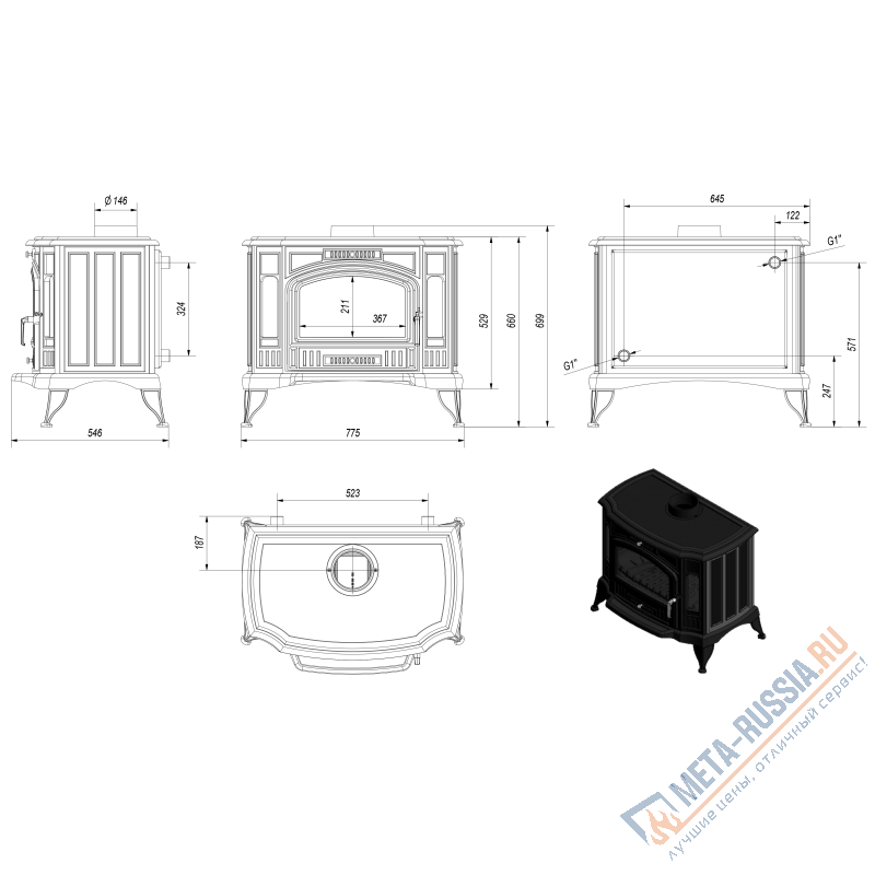 Печь-камин Kratki KOZA/K9/150/PW/W с теплообменником