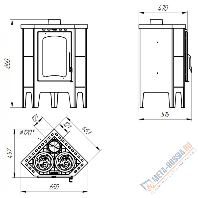 Печь-камин Экокамин Бавария угловая c плитой
