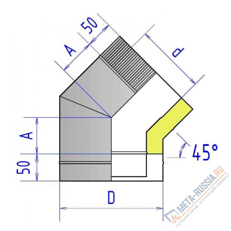 Колено отвод двухконтурный сэндвич нержавейка Феникс 2OТ/45 1 мм