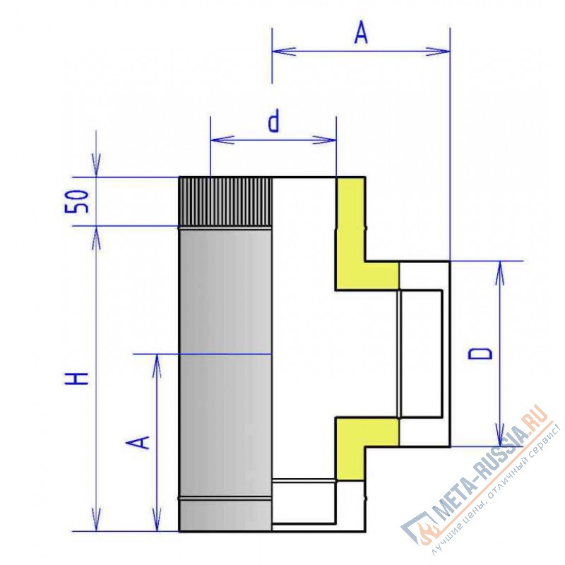 Тройник двухконтурный сэндвич нержавейка Феникс 2TP/90 1 мм