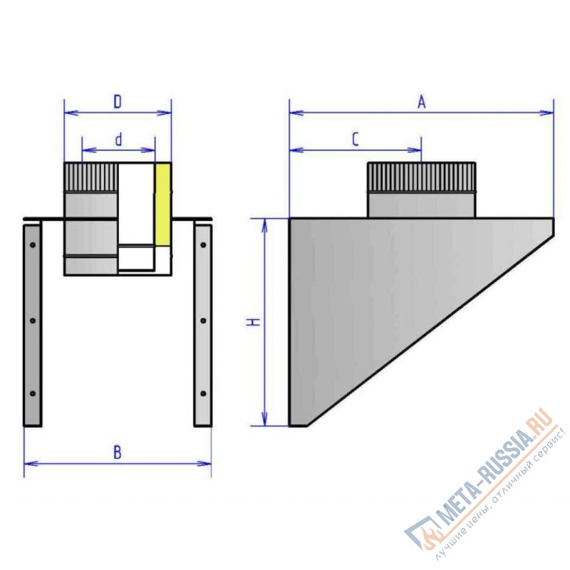 Опора с кронштейном L500 двухконтурная сэндвич нержавейка Феникс 2ОК 1 мм