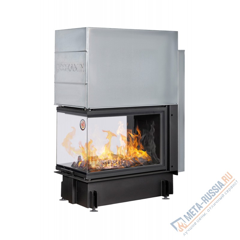 Каминная топка ЭкоКамин ДЕЛЬТА 900 PB три стекла подовое горение принтинг черный шамот