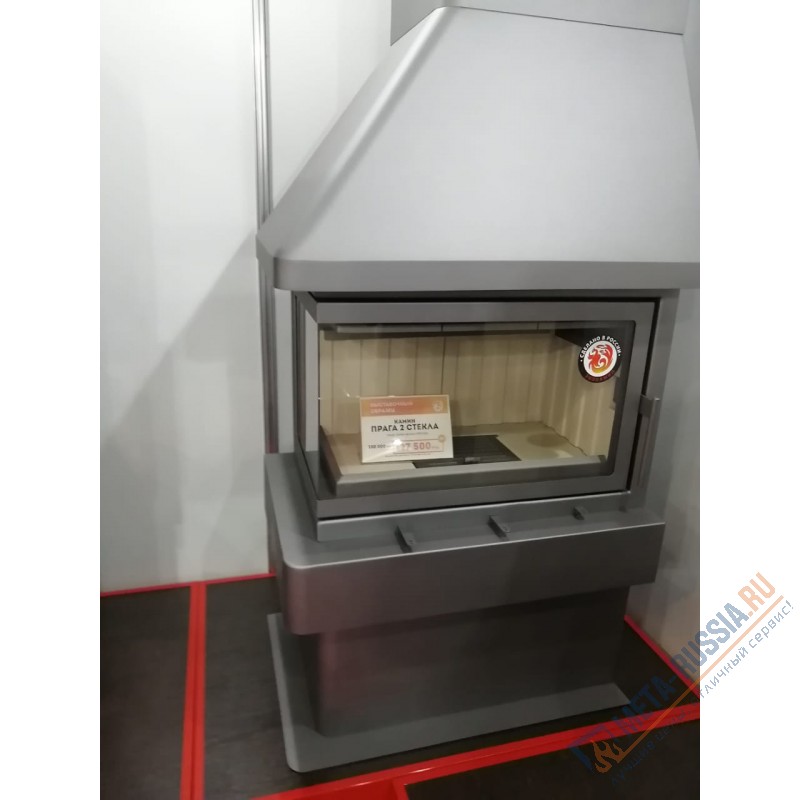 Печь-камин Экокамин ПРАГА УГЛОВОЙ правый черный, шамот белый