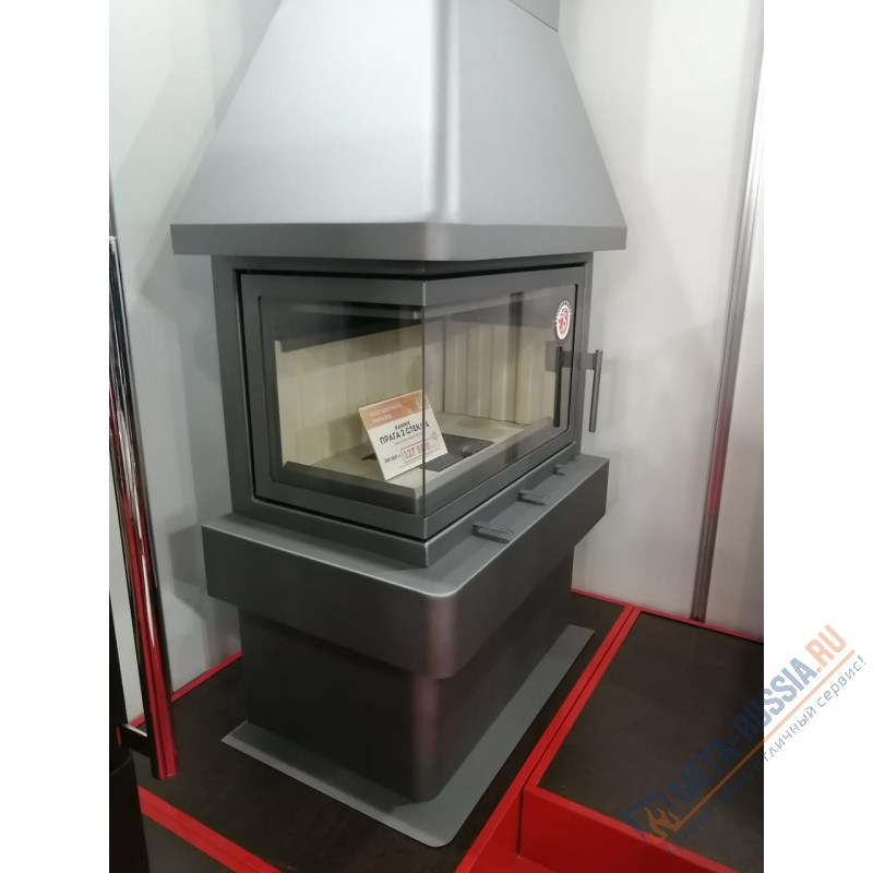 Печь-камин Экокамин ПРАГА УГЛОВОЙ правый черный, шамот белый