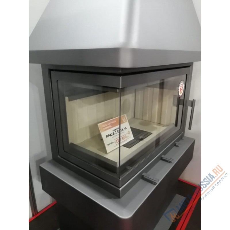 Печь-камин Экокамин ПРАГА УГЛОВОЙ правый черный, шамот белый