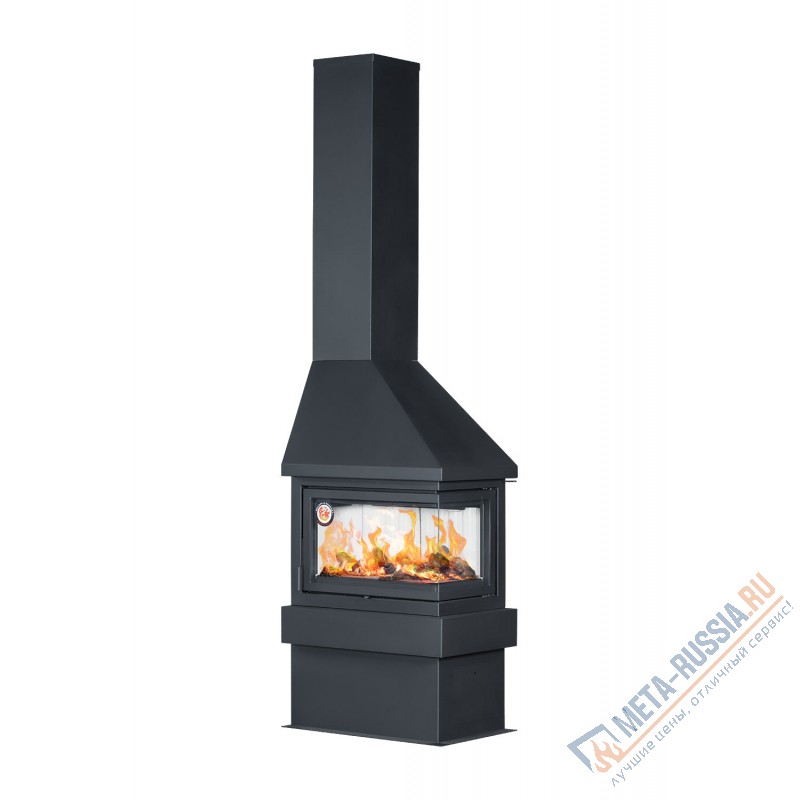 Печь-камин Экокамин ПРАГА УГЛОВОЙ правый черный, шамот белый