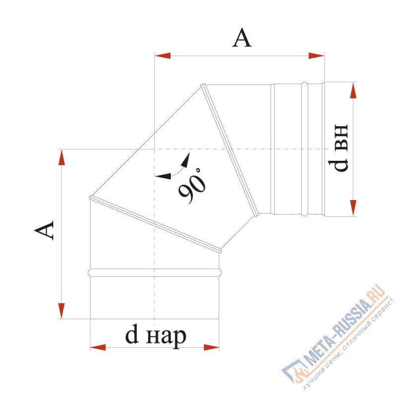 Отвод 90° дымоход Дымок нерж (AISI 439/0,5 мм)