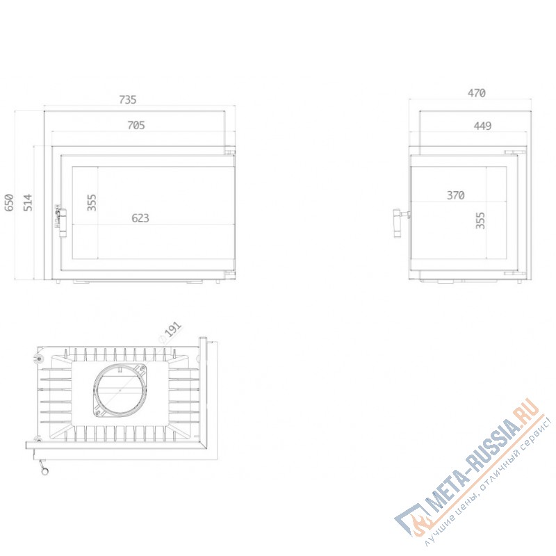 Каминная топка ECHA-TECH ECT Font/700/R 14 кВт, 735/514/X, угловое стекло справа