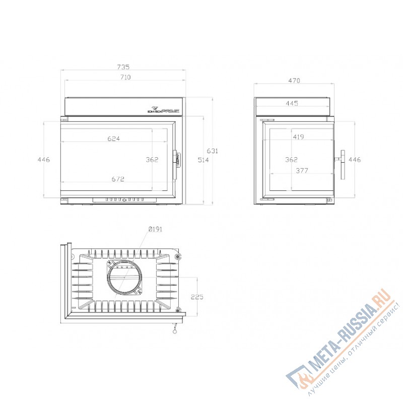 Каминная топка ECHA-TECH ECT Font/700/L 14 кВт, 735/514/X, угловое стекло слева