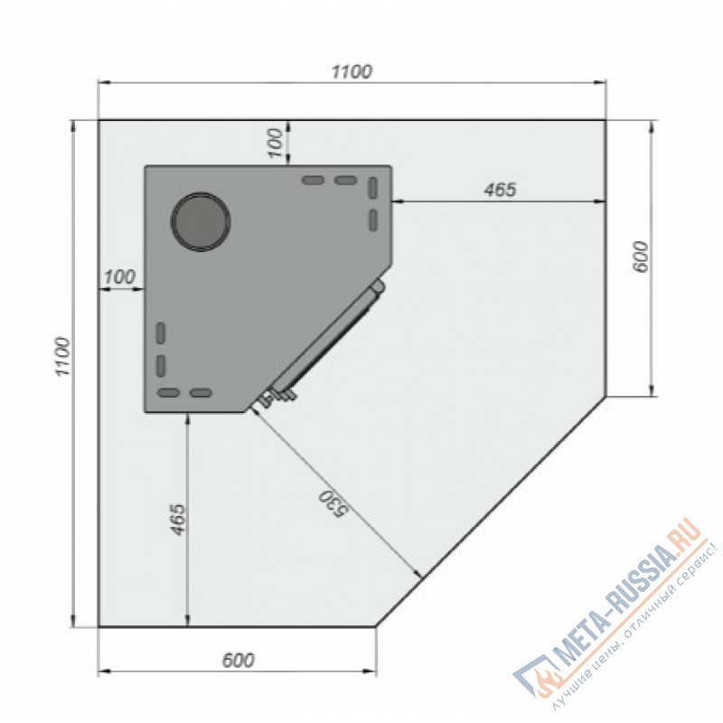 Лист под печь-камин черный угловой 2мм, 1100*1100*2