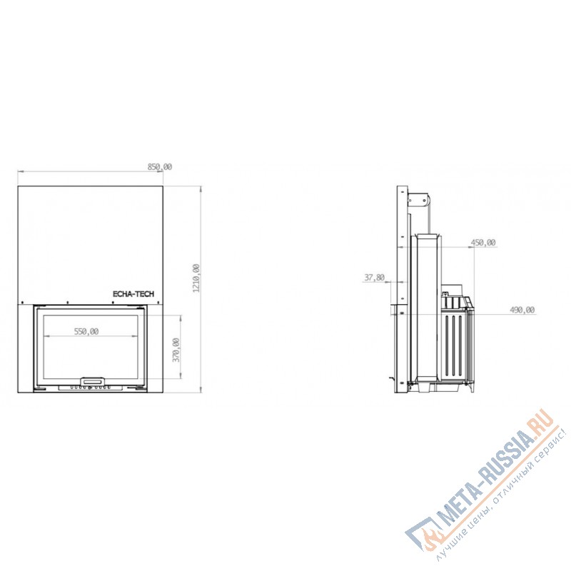 Каминная топка ECHA-TECH ECT Font/700/G 14 кВт гильотина