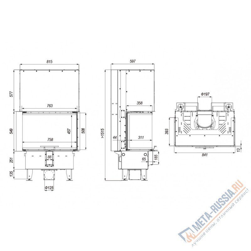 Каминная топка DEFRO HOME INTRA SM C G, 841/549/393 мм, трехсторонний, гильотина