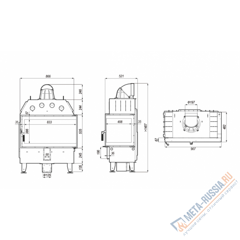 Каминная топка DEFRO HOME INTRA ME BL, 907/535/482 мм, угловое стекло слева