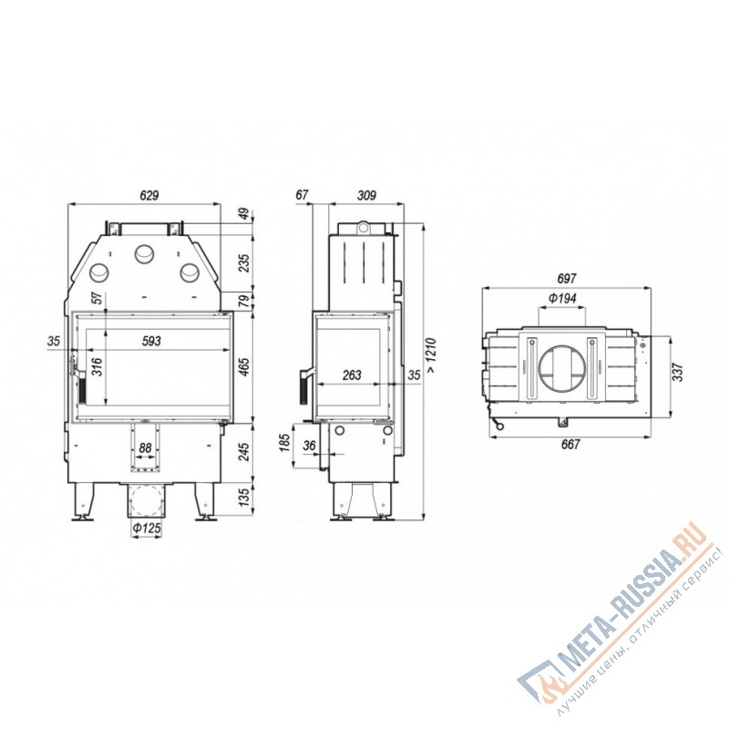 Каминная топка DEFRO HOME INTRA SLIM SM BL, 667/465/337 мм, угловое стекло слева