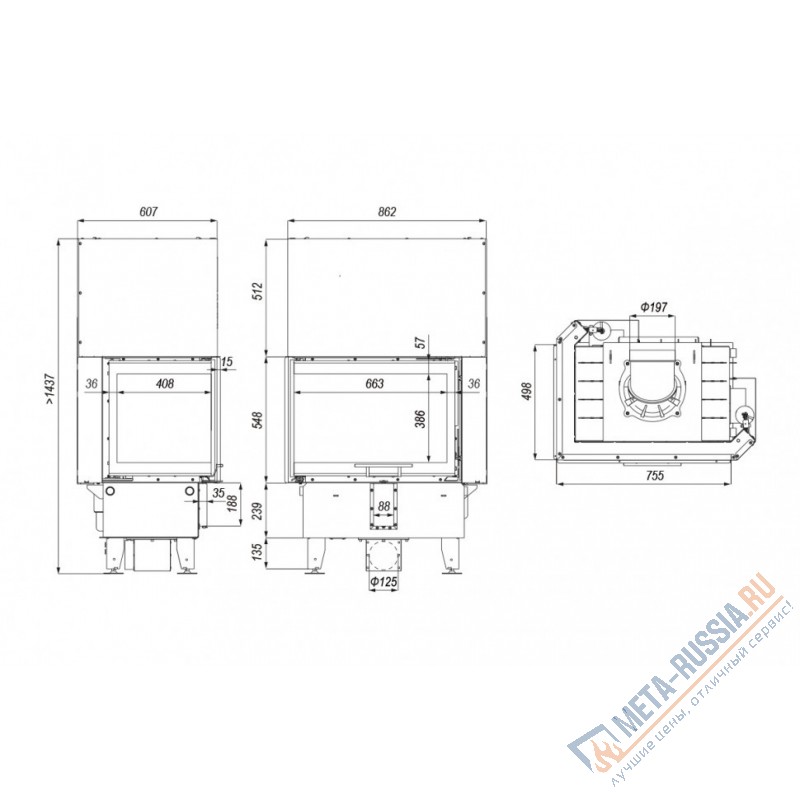 Каминная топка  DEFRO HOME INTRA SM BP G, 755/548/498 мм, угловое стекло справа, гильотина