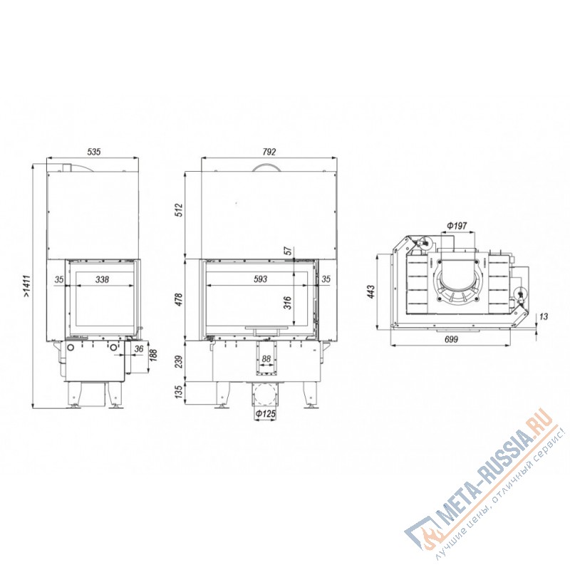 Каминная топка DEFRO HOME INTRA SM BP MINI G, 699/478/443 мм, угловое стекло справа, гильотина