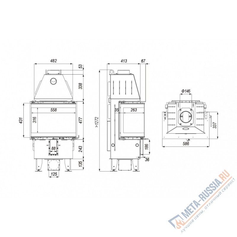 Каминная топка  DEFRO HOME INTRA SM C, 753/477/337 мм, трехсторонний