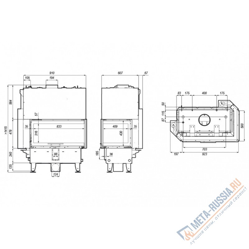 Каминная топка  DEFRO HOME RIVA ME BL G SHORT, 923/478/500 мм, угловое стекло слева, с водяным контуром, гильотина