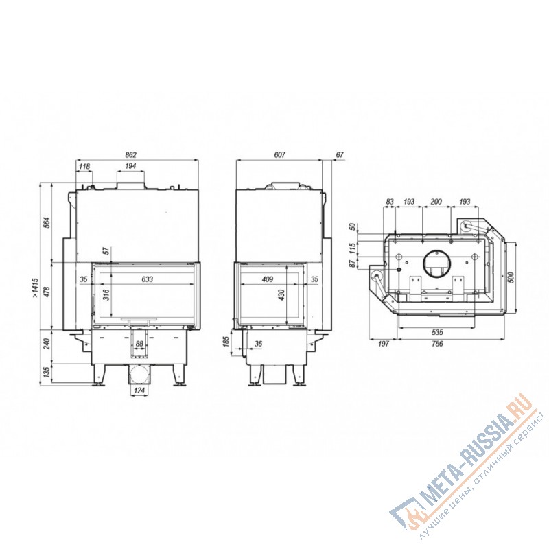 Каминная топка DEFRO HOME RIVA SM BL G SHORT, 756/478/500 мм, угловое стекло слева, с водяным контуром, гильотина