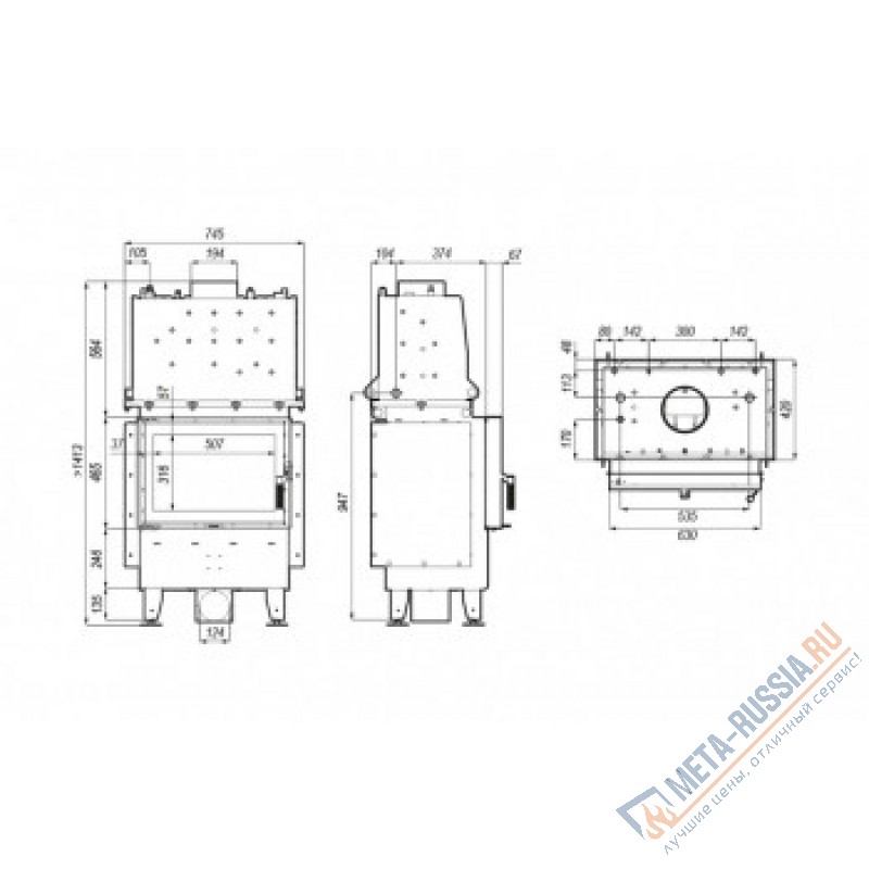 Каминная топка DEFRO HOME RIVA SM SHORT, 630/465 мм, с водяным контуром