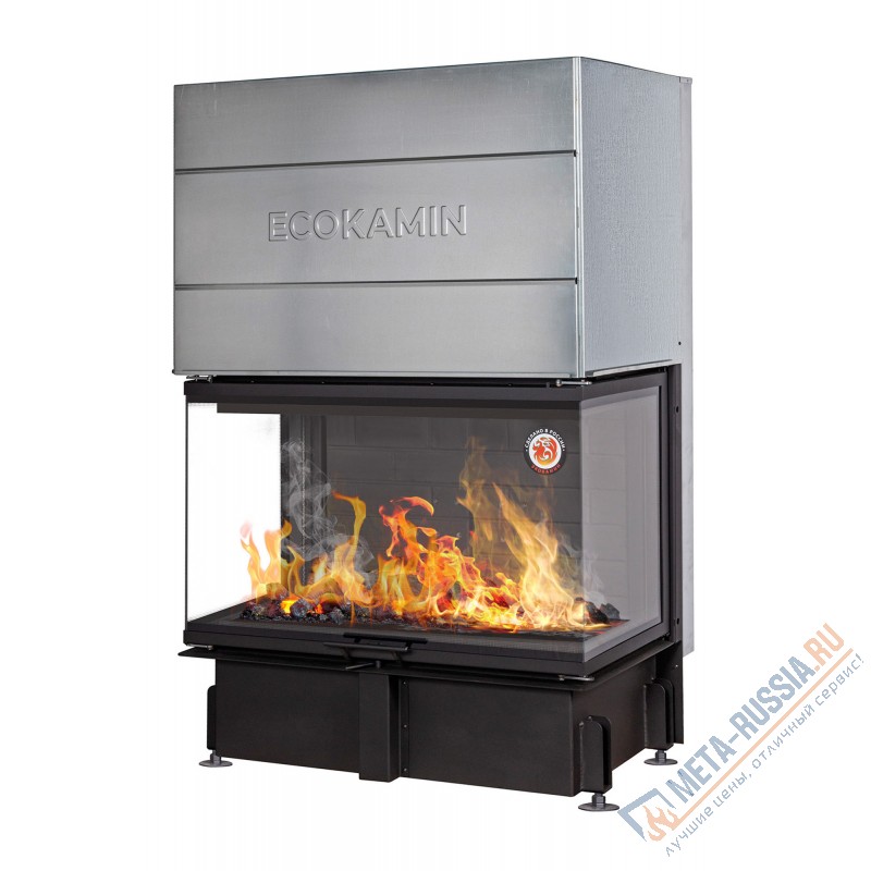 Каминная топка ЭкоКамин Дельта 1000В три стекла принтинг черный шамот TDN1000B