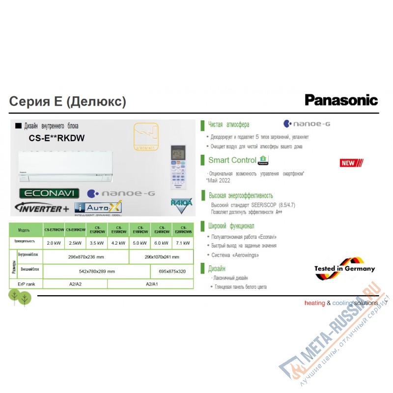Кондиционер Panasonic CS-E12RKDW/CU-E12RKD Inverter