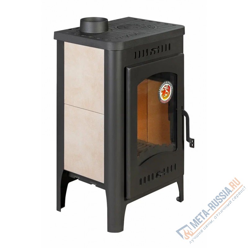 Печь-камин Экокамин Бавария Оптима с плитой PK049, д.120, длительное горение, чистое стекло, шамот