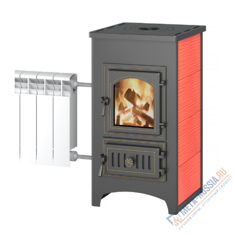 Печь-камин Везувий ПК-01 (270) с плитой и т/о красная d=115