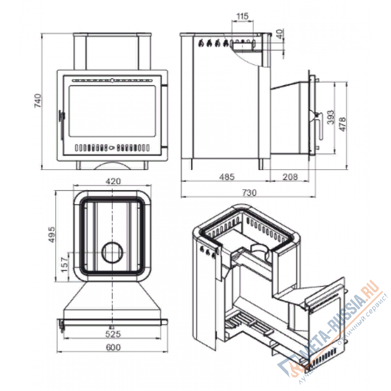 Банная печь ВЕЗУВИЙ Русичъ Антрацит 22 Панорама "М"