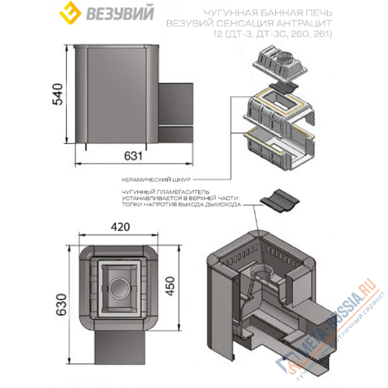 Банная печь ВЕЗУВИЙ Сенсация 12 Антрацит (ДТ-3С)