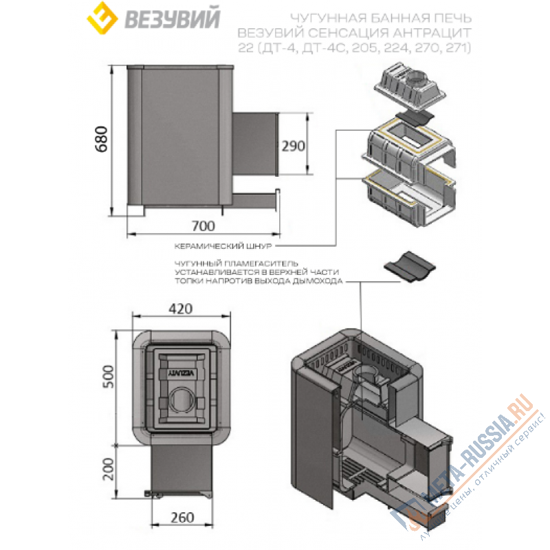 Банная печь ВЕЗУВИЙ Сенсация 22 Антрацит (ДТ-4)