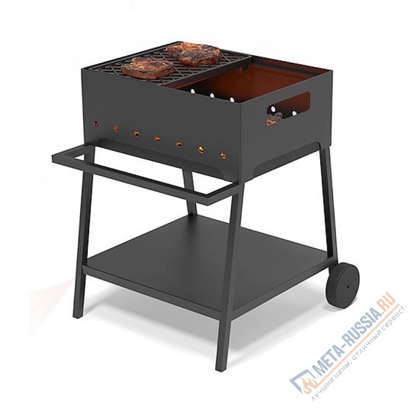Мангал Везувий "Турист" №2 с решеткой чугунной "СТЕЙК" на подставке