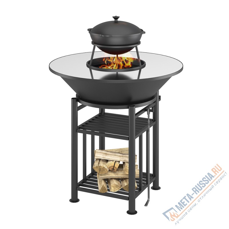 Чугунный Fantastic Grill Везувий 1000 Легенда (чаша+подставка+плита+решетка чугунная"СТЕЙК"  450мм+крышка)