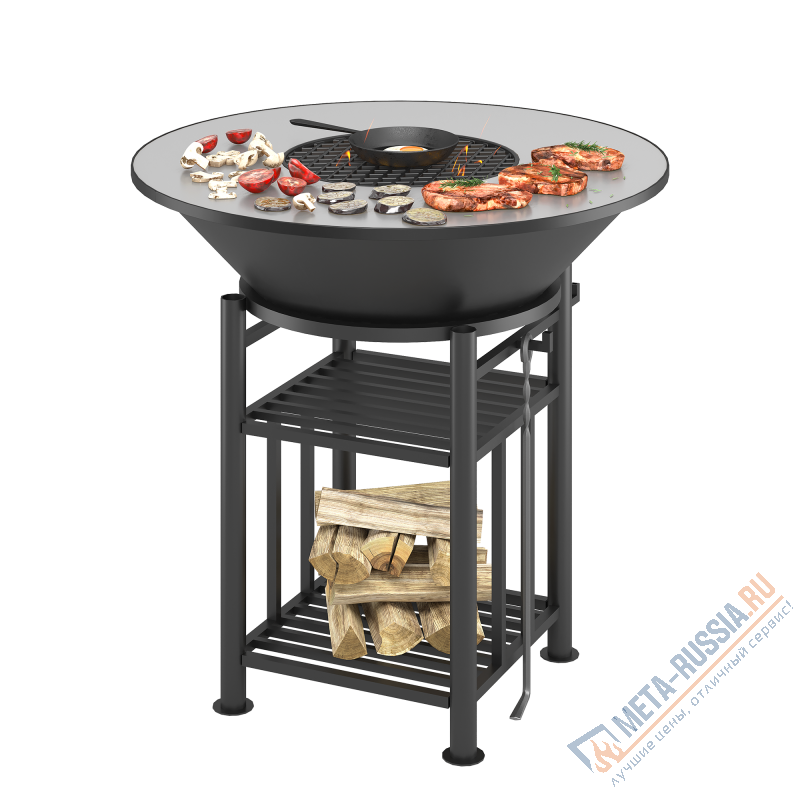 Чугунный Fantastic Grill Везувий 1000 Легенда (чаша+подставка+плита+решетка чугунная"СТЕЙК"  450мм+крышка)