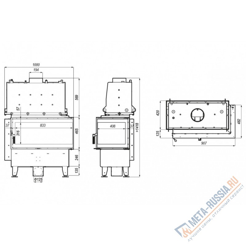 Каминная топка  DEFRO HOME RIVA ME BL SHORT, 907/465/482 мм, угловое стекло слева, с водяным контуром