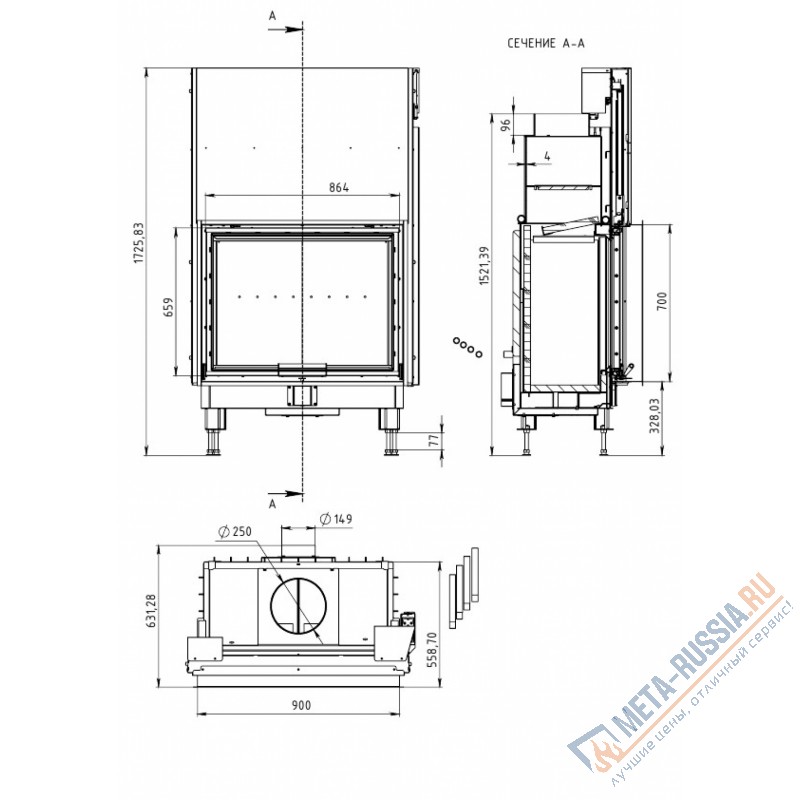 Каминная топка Мета-Бел FENIX 900 ТКТ 11.0-01