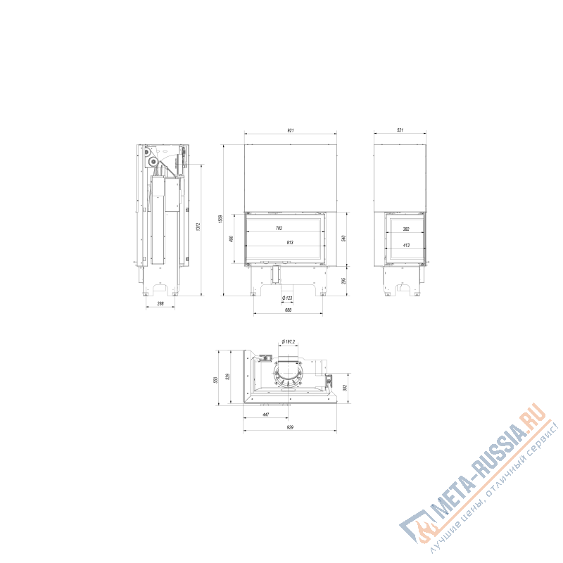 Каминная топка Kratki VNL/810/410 черная футеровка