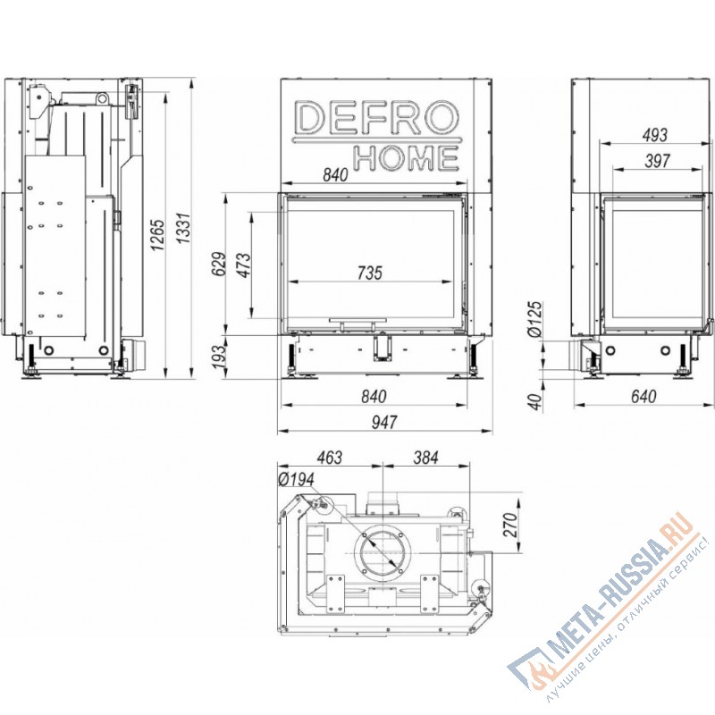Каминная топка  DEFRO HOME PORTAL ME BL G, 840/629/493 мм