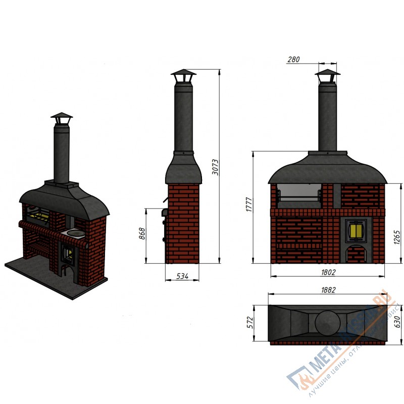 Модуль КДМ Казан+Мангал в облицовке Керма-Берёза