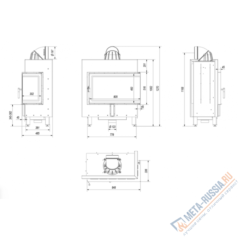 Каминная топка Kratki LUCY/14/P/BS черная футеровка