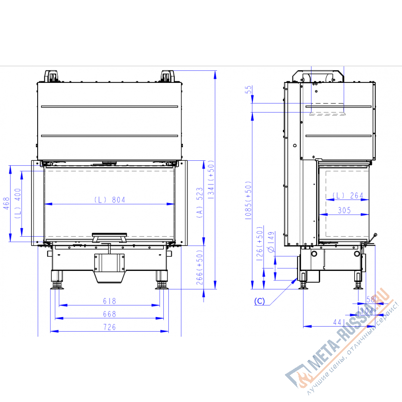 Каминная топка Romotop HEAT C 3G L 80.52.31.25
